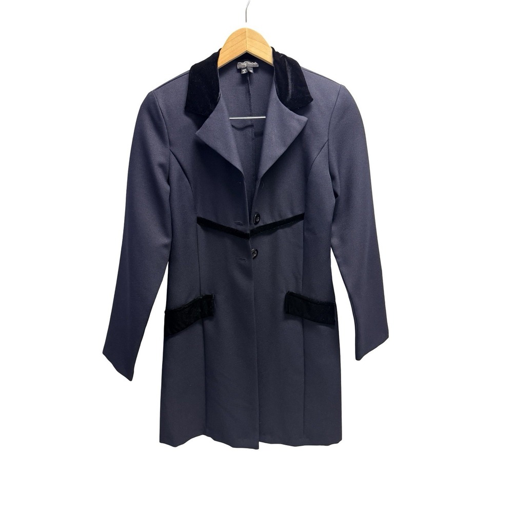 Vintage My Michelle Navy Velvet Collared Button Jacket Women's Long Size 7/8